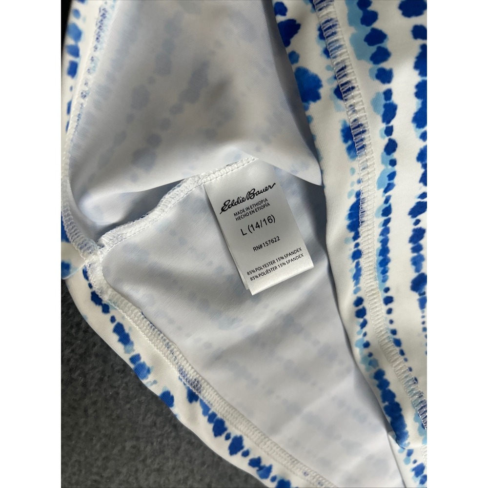 Eddie Bauer Swim Set Kids L 14/16 Blue White Tie Dye Rash Guard Shorts 2pc - Picture 12 of 12